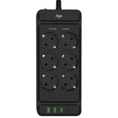 сетевой фильтр AGNI TP-FS4U6E-C-3m-black черный
